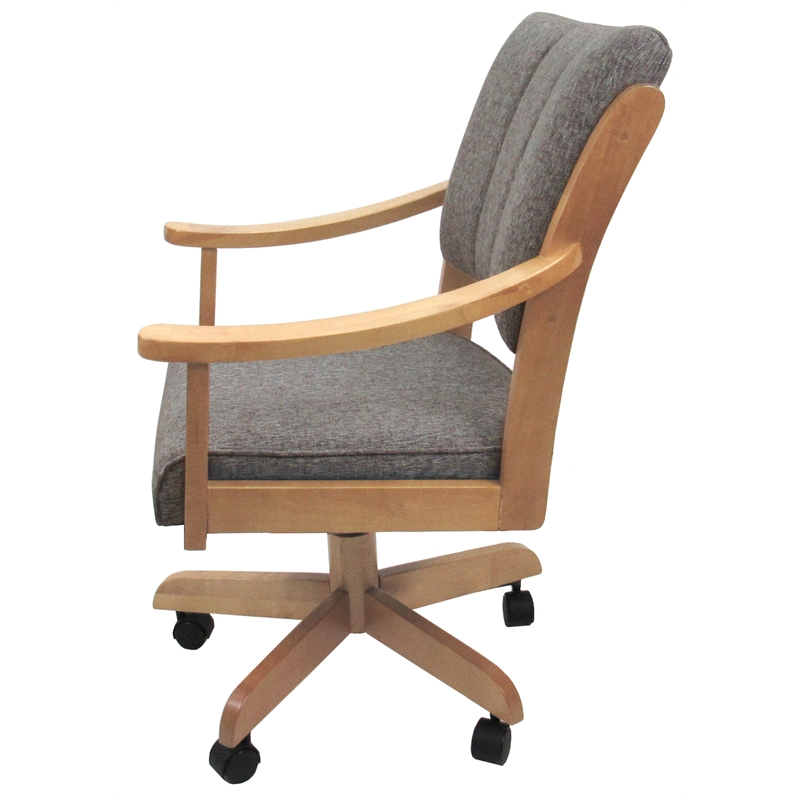Pemberly Row Solid Wood Dining Caster Chair in Mojave Gray and Natural