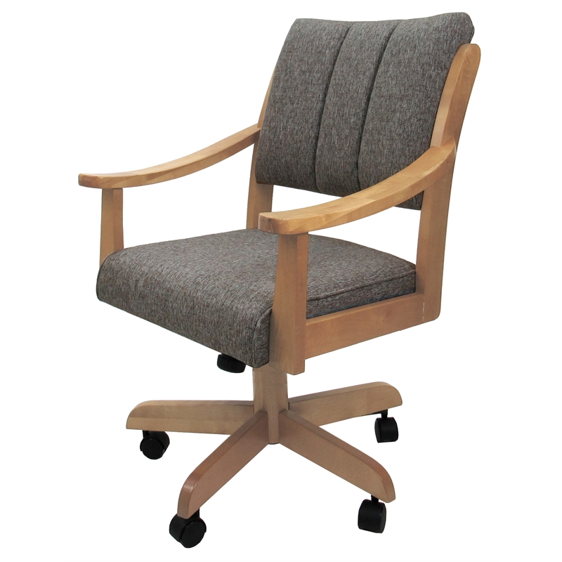 Pemberly Row Solid Wood Dining Caster Chair in Mojave Gray and Natural