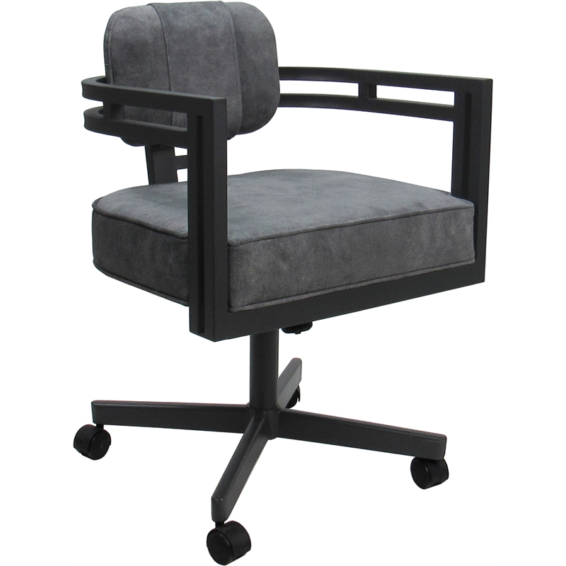Pemberly Row Swivel Metal Dining Caster Chair in Outlier Charcoal and Gray