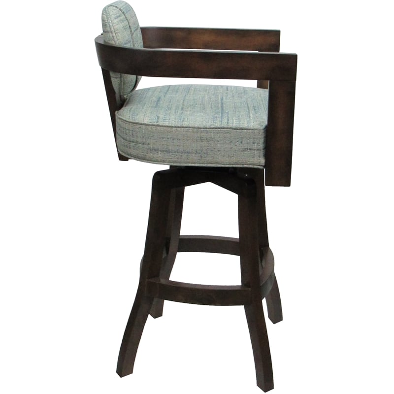 Pemberly Row Swivel Wood Counter Stool in Watusi Aquatint Teal and Dark Walnut