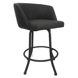 Pemberly Row 30&quot Swivel Metal Bar Stool in Moonstone Charcoal Vinyl and Grey