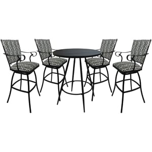 Pemberly Row Outdoor 30&quot Pub Set Stool with Arms Padded Back in Gray & Black