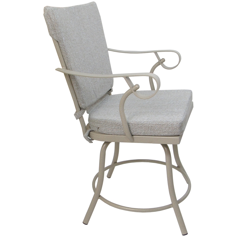 Pemberly Row Outdoor/Indoor Patio Dining Chair in White Linen and Beige