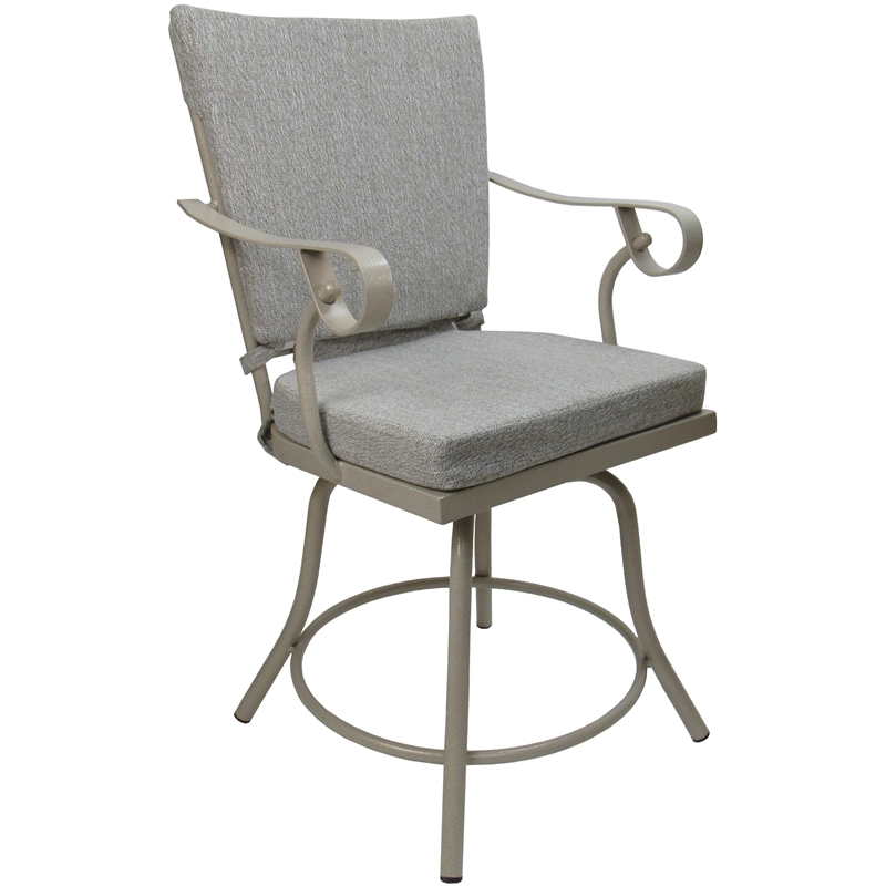 Pemberly Row Outdoor/Indoor Patio Dining Chair in White Linen and Beige