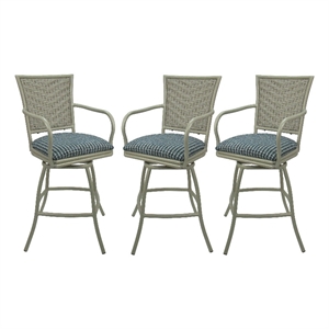 Pemberly Row Set of 3 Outdoor/Indoor 34&quot Swivel Stools in Coco Indigo and Beige