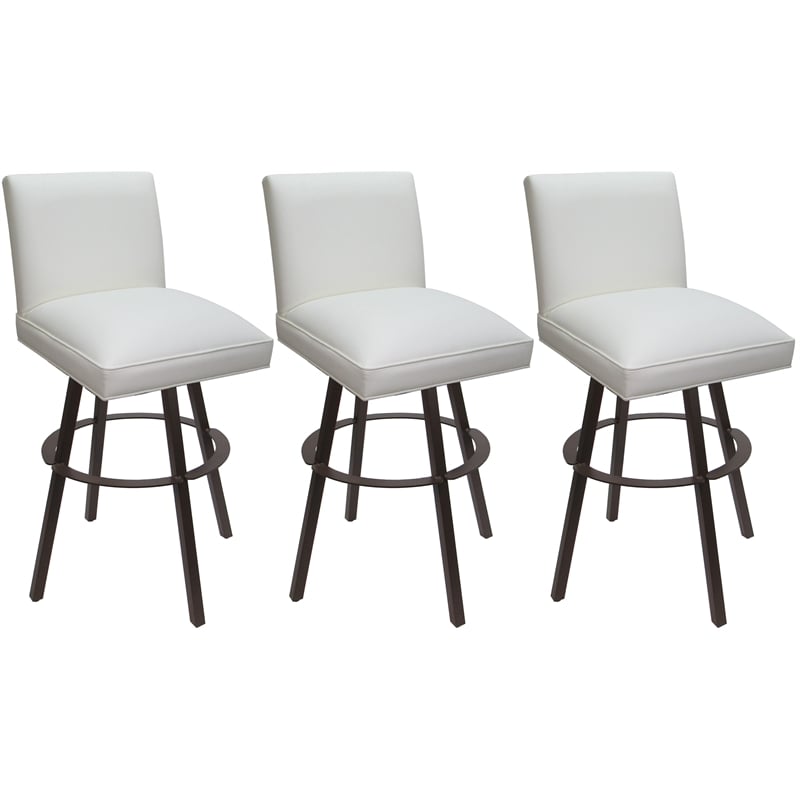Pemberly Row Set of 3 Extra Tall Swivel Metal Stools in White Vinyl and Brown