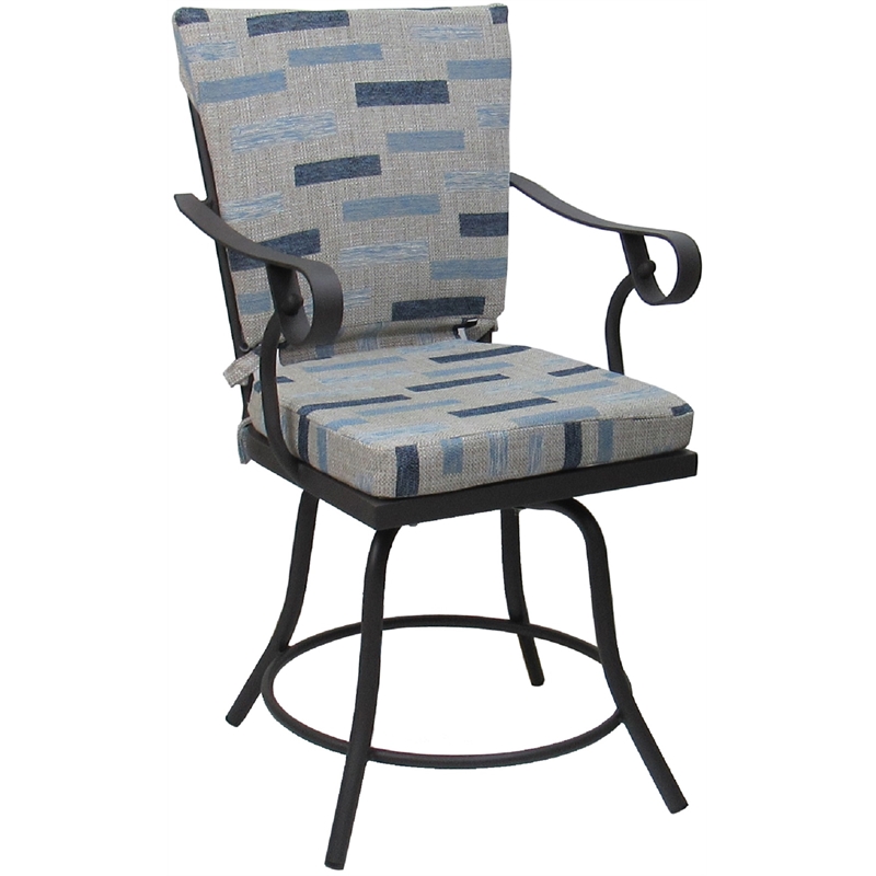 Pemberly Row Outdoor/Indoor Patio Dining Set in B-W Blue Beige and Gray