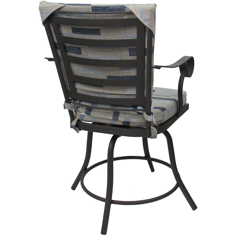 Pemberly Row Outdoor/Indoor Patio Dining Set in B-W Blue Beige and Gray