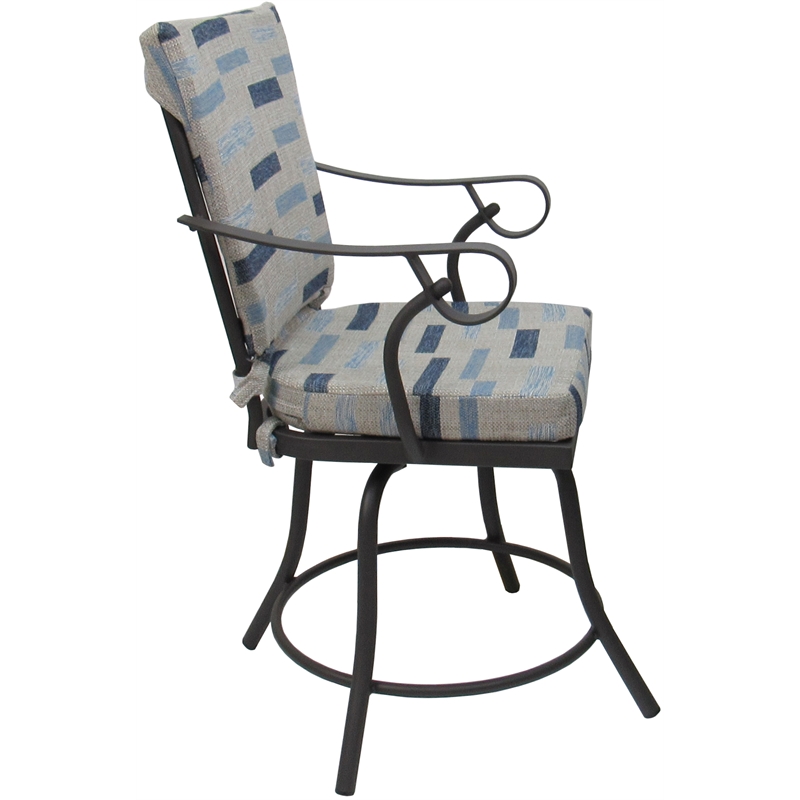 Pemberly Row Outdoor/Indoor Patio Dining Set in B-W Blue Beige and Gray