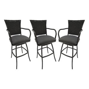 Pemberly Row Set of 3 Outdoor Indoor 26&quot Counter Bar Stools in Black