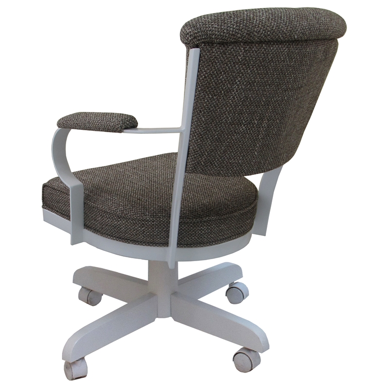 Pemberly Row Swivel Dining Caster Chair with Wood Arms in Cocoa and White