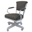 Pemberly Row Swivel Dining Caster Chair with Wood Arms in Cocoa and White