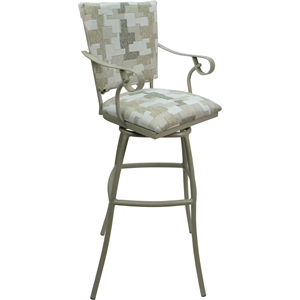 Pemberly Row Outdoor/Indoor Extra Tall Stool with Arms in White and Beige