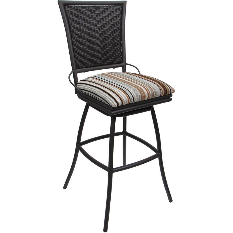 Pemberly Row Outdoor/Indoor Extra Tall Bar Stool in Nutmeg Fabric and Gray