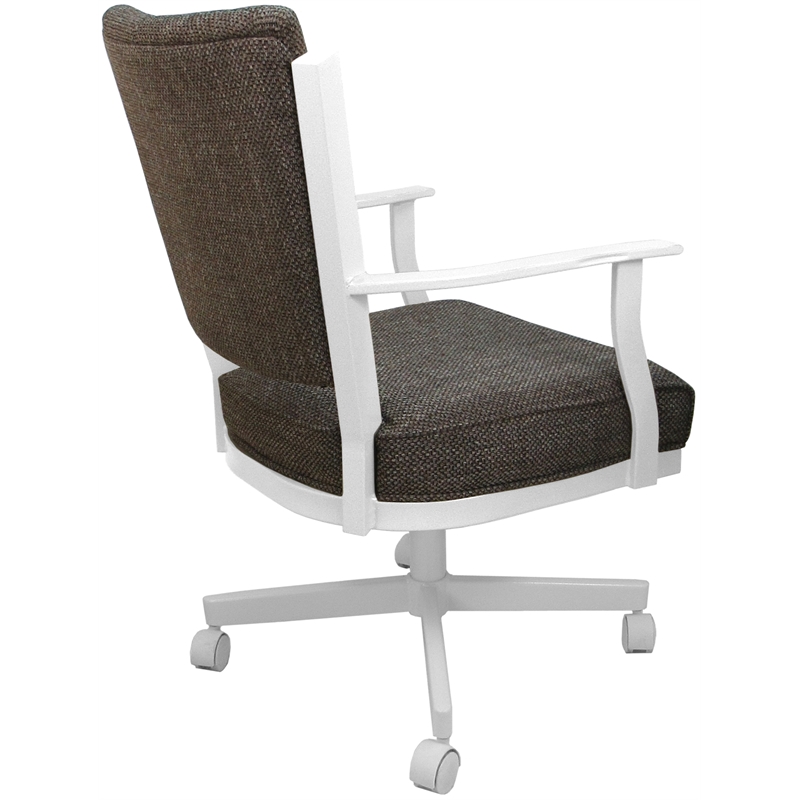 Pemberly Row Swivel Metal Dining Caster Chair in Cocoa Brown and White