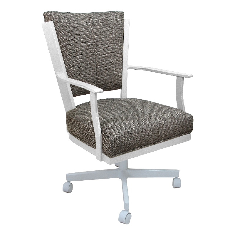 Pemberly Row Swivel Metal Dining Caster Chair in Cocoa Brown and White