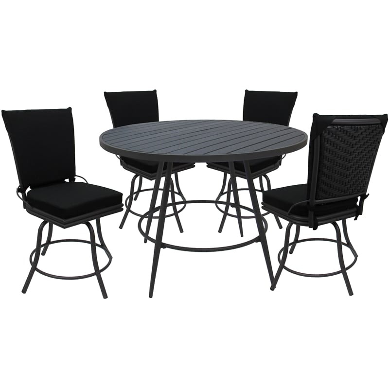 Pemberly Row Outdoor Indoor Patio Dining Set without Arms in Black and Gray