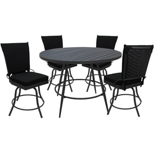 Pemberly Row Outdoor Indoor Patio Dining Set without Arms in Black and Gray