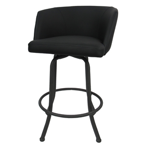 Pemberly Row 26&quot Swivel Counter Metal Bar Stool in Black Lava Vinyl and Gray