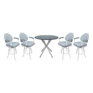 Pemberly Row 26&quot Crackle Glass Metal Pub Set with Counter Stools in Aqua & White