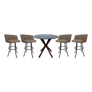 Pemberly Row 26&quot Crackle Glass Pub Set with Stools in Basin Beige and Brown