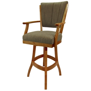 Pemberly Row 30&quot Solid Wood Bar Stool in Basin Beige and Honey Frame