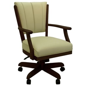 Pemberly Row Caster Solid Wood Dining Chair in Ocean Beige Vinyl and Brown