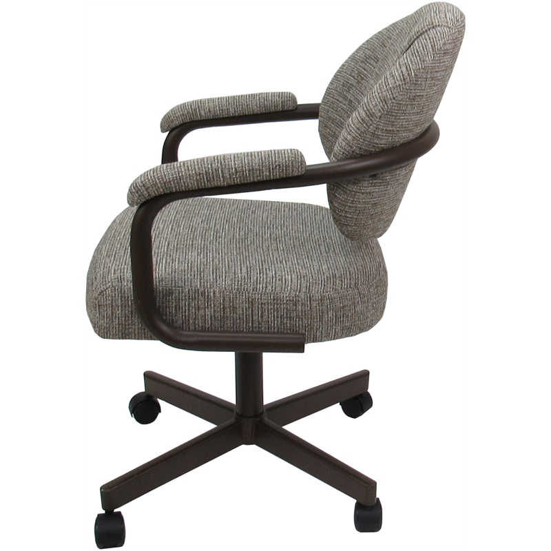 Pemberly Row Swivel Metal Dining Caster Chair in Jetty June Khaki and Brown
