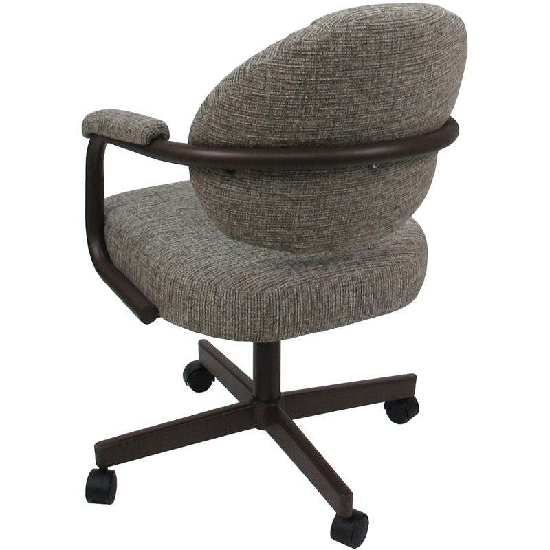 Pemberly Row Swivel Metal Dining Caster Chair in Jetty June Khaki and Brown