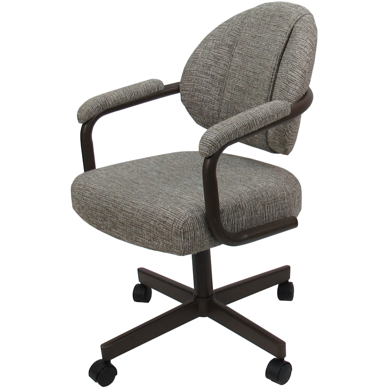 Pemberly Row Swivel Metal Dining Caster Chair in Jetty June Khaki and Brown