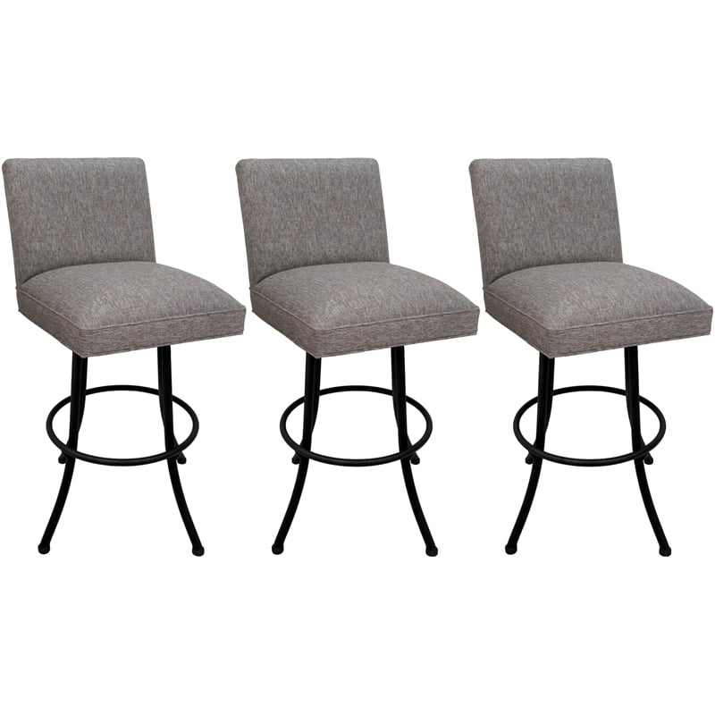 Pemberly Row Set of 3 Swivel Metal Bar Stools in Mojave Gray and Black