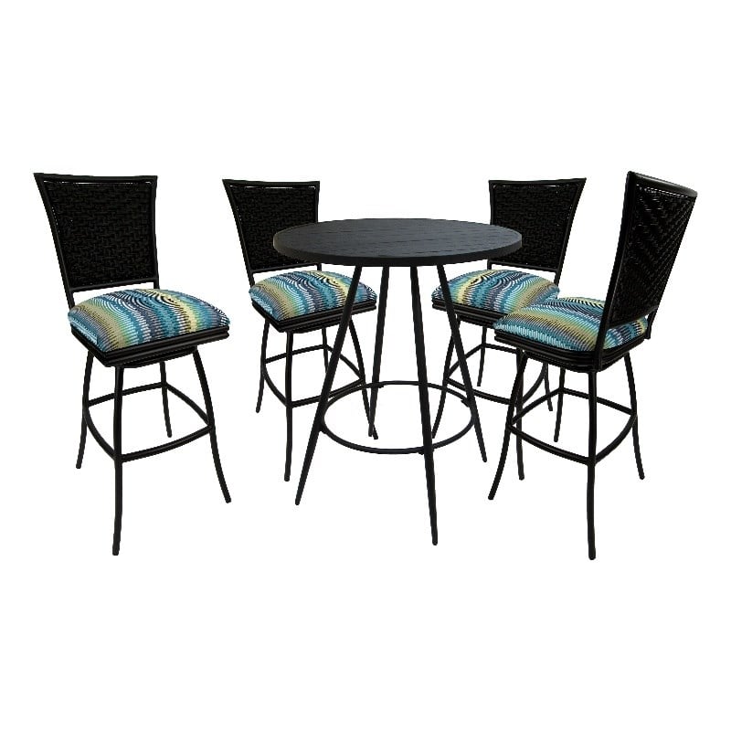 Pemberly Row 5-Piece Outdoor and Indoor Fabric Pub Set in Multi-Colour and Black