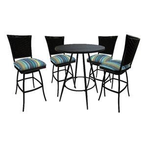 Pemberly Row 5-Piece Outdoor and Indoor Fabric Pub Set in Multi-Colour and Black