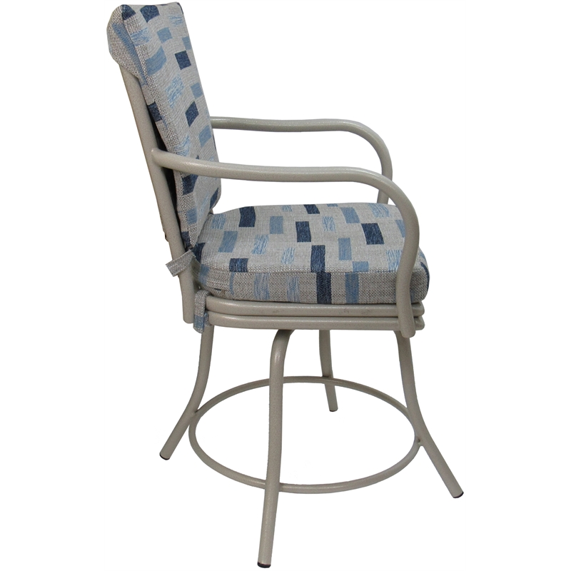 Pemberly Row Outdoor and Indoor Patio Swivel Dining Chair in Blue Beige