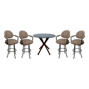 Pemberly Row 26&quot Crackle Glass Metal Pub Set with Swivel Stools in Beige & Brown