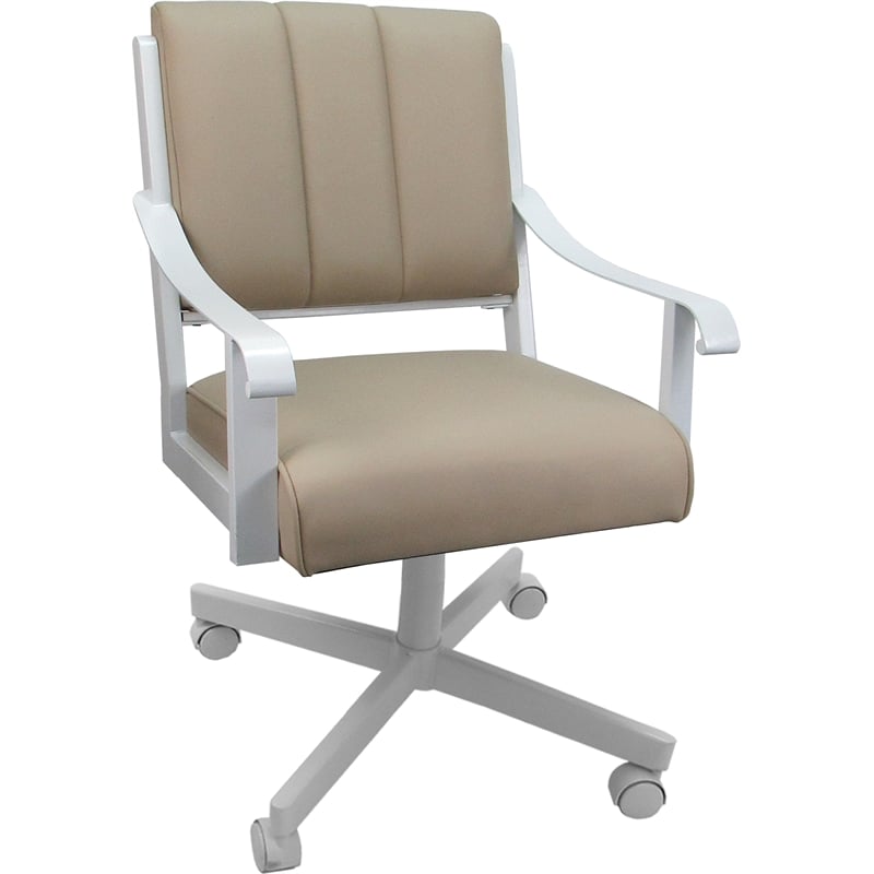 Pemberly Row Leather Dining Caster Chair Swivel Tilt in Tan Leather on White