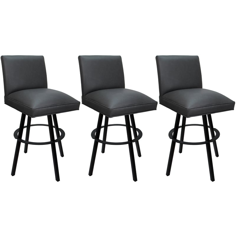 Pemberly Row Set of 3 Extra Tall Swivel Metal Stools in Gray Vinyl Black