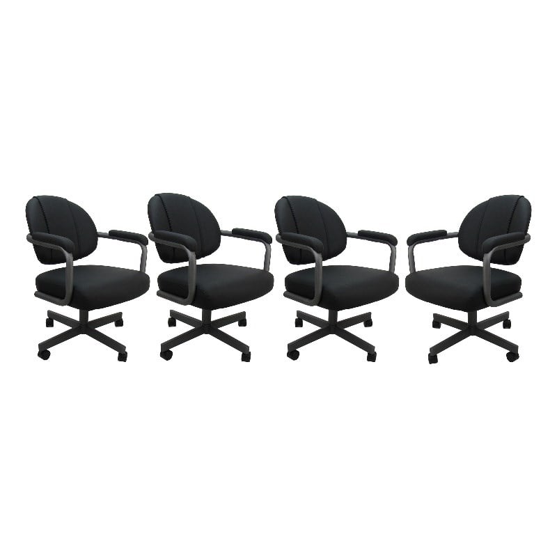 Pemberly Row Set of 4 Swivel Metal Dining Caster Chair in Black Vinyl Grey