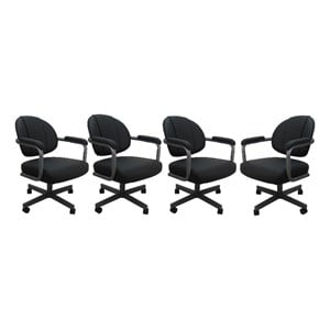 Pemberly Row Set of 4 Swivel Metal Dining Caster Chair in Black Vinyl Grey