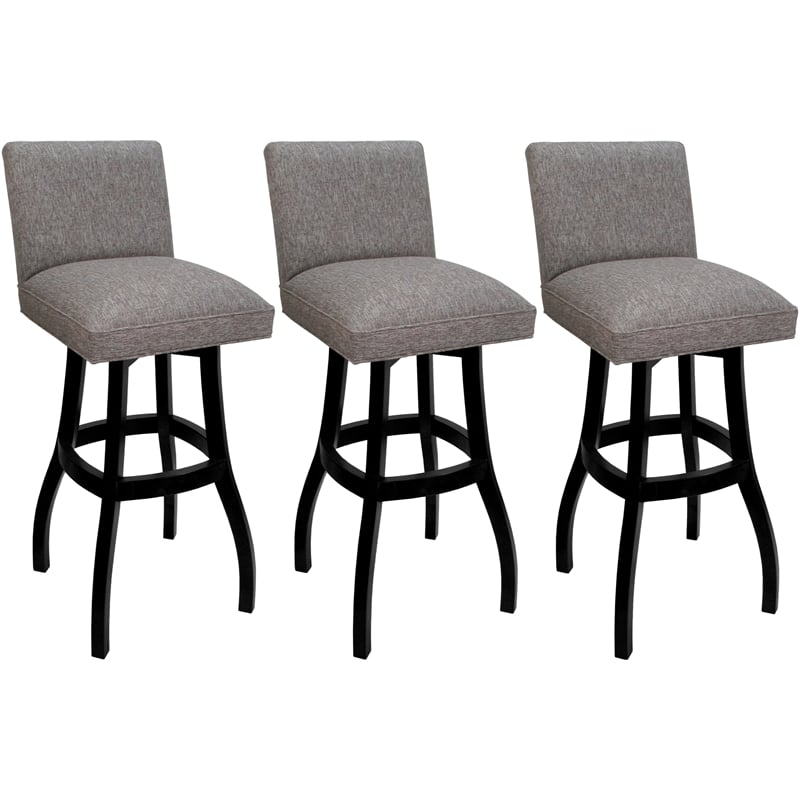Pemberly Row Set of 3 Extra Tall Swivel Wood Stools in Mojave Gray Fabric