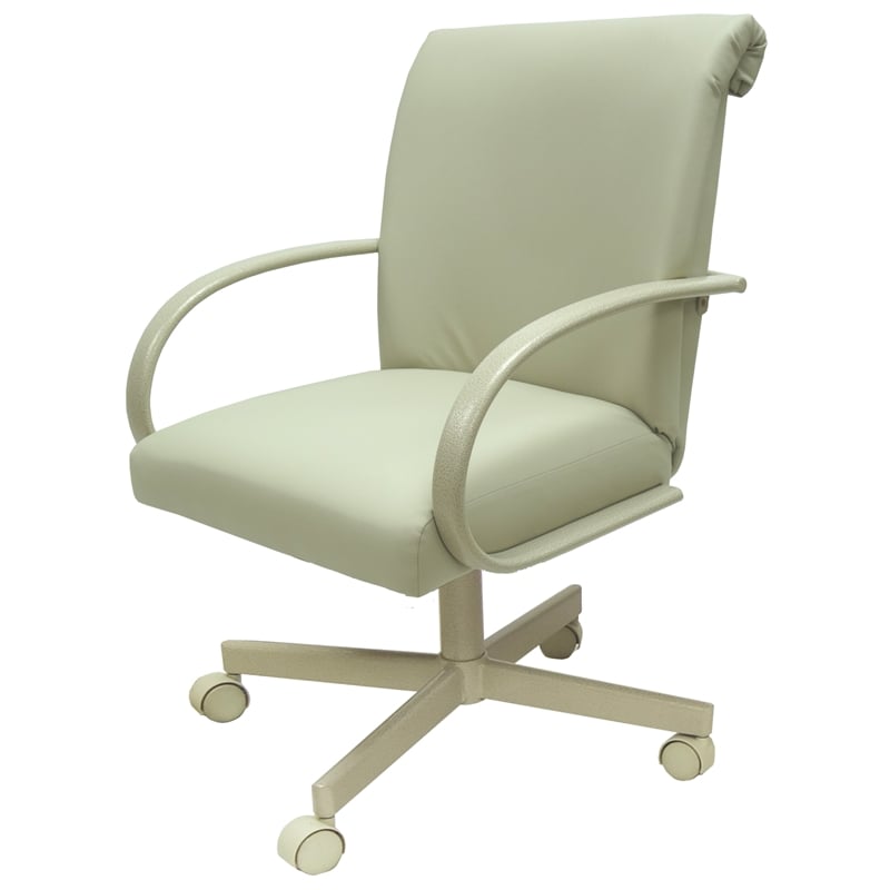 Pemberly Row Swivel Dining Caster Chair on Wheels in Beige Vinyl Beige Metal