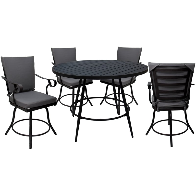 Pemberly Row Outdoor/Indoor Patio Dining Set in Dark Gray Linen Fabric Black