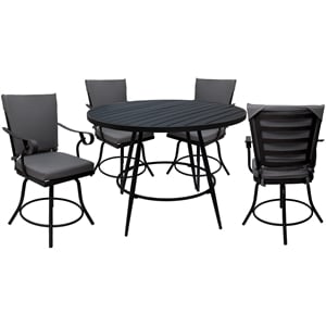 Pemberly Row Outdoor/Indoor Patio Dining Set in Dark Gray Linen Fabric Black