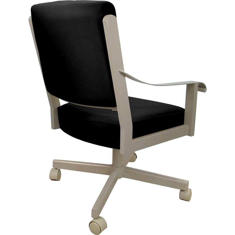 Pemberly Row Leather Dining Caster Chair Swivel Tilt in Black on Beige Frame