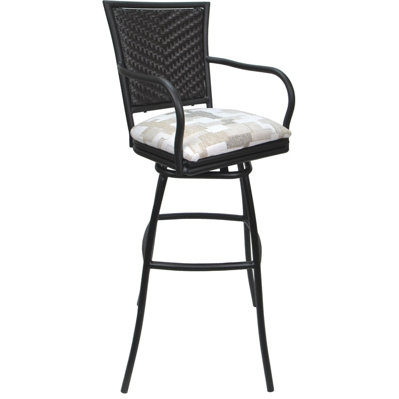 Pemberly Row Set of 3 Outdoor Counter Stools in Craftsman White Fabric Gray