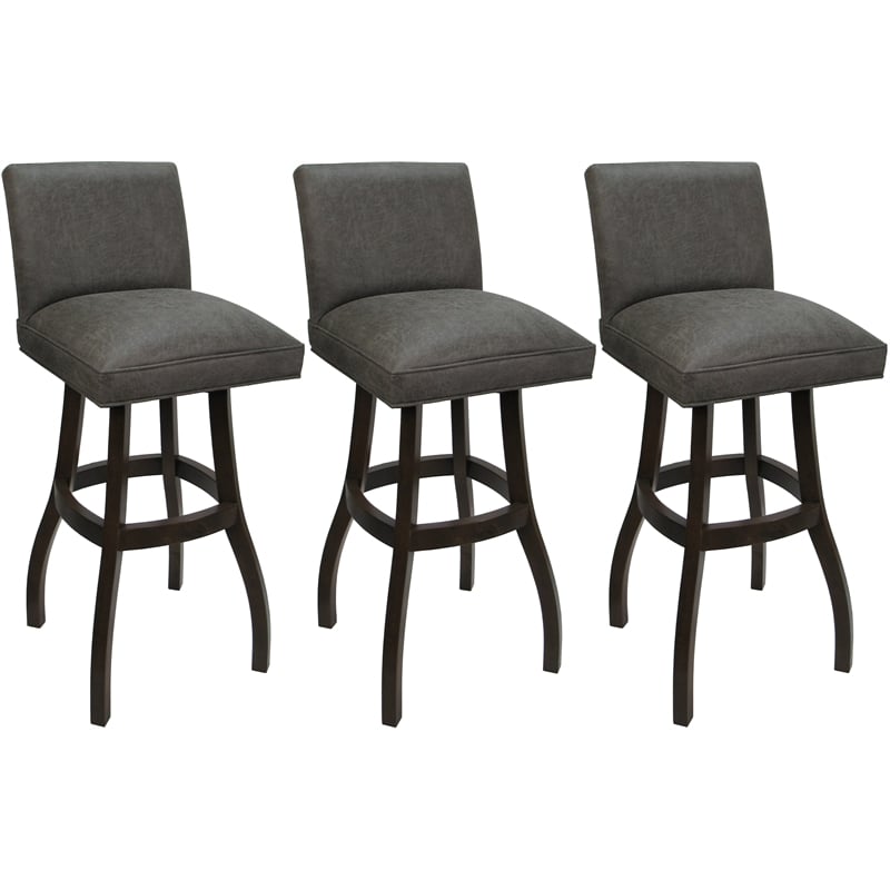 Pemberly Row Set of 3 Extra Tall Swivel Stools in Elk Charcoal Fabric Walnut