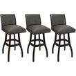 Pemberly Row Set of 3 Extra Tall Swivel Stools in Elk Charcoal Fabric Walnut
