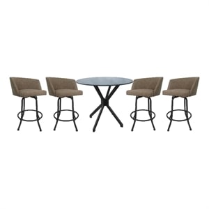 Pemberly Row Crackle Glass Pub Set 30&quot Swivel Bar Stools in Basin Beige Grey