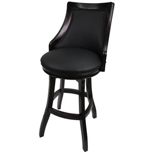 Pemberly Row 30&quot Swivel Solid Wood Bar Stool with Nail Heads in Black Vinyl