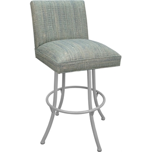 Pemberly Row Swivel Metal Extra Tall Stool 34&quot in Aquatint Teal Fabric White
